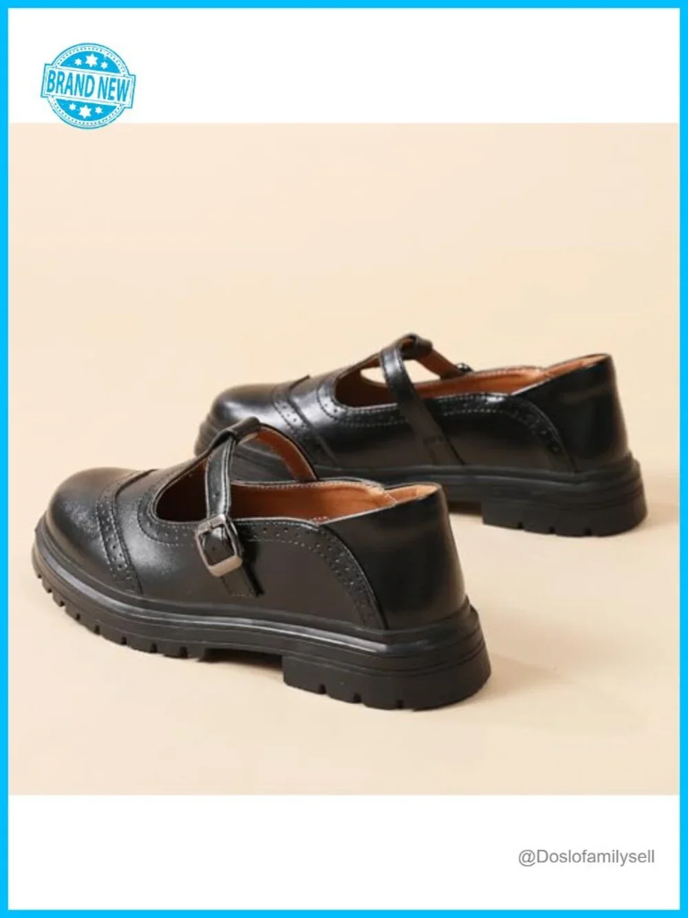 Women Platform Mary Jane Oxford Shoes Faux Leather T-Strap Buckle